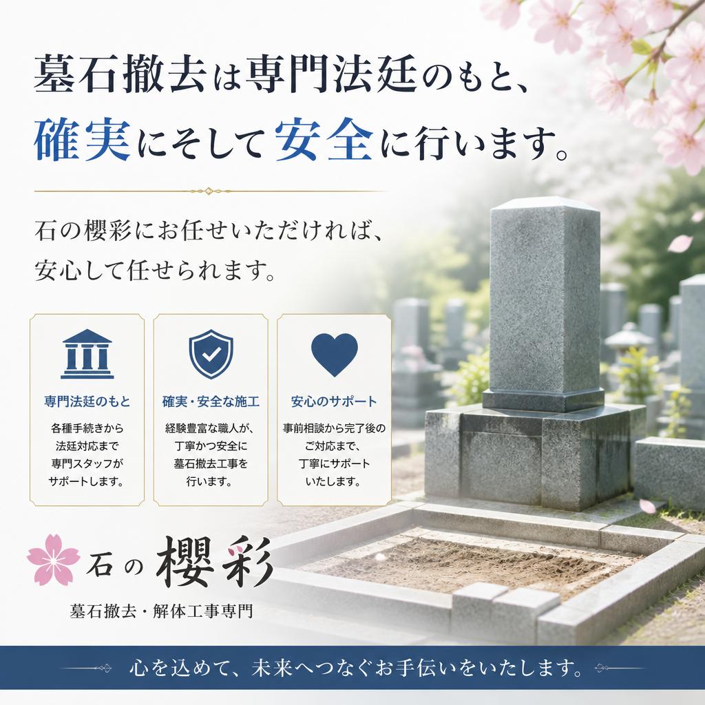 安全で信頼できる墓石撤去作業