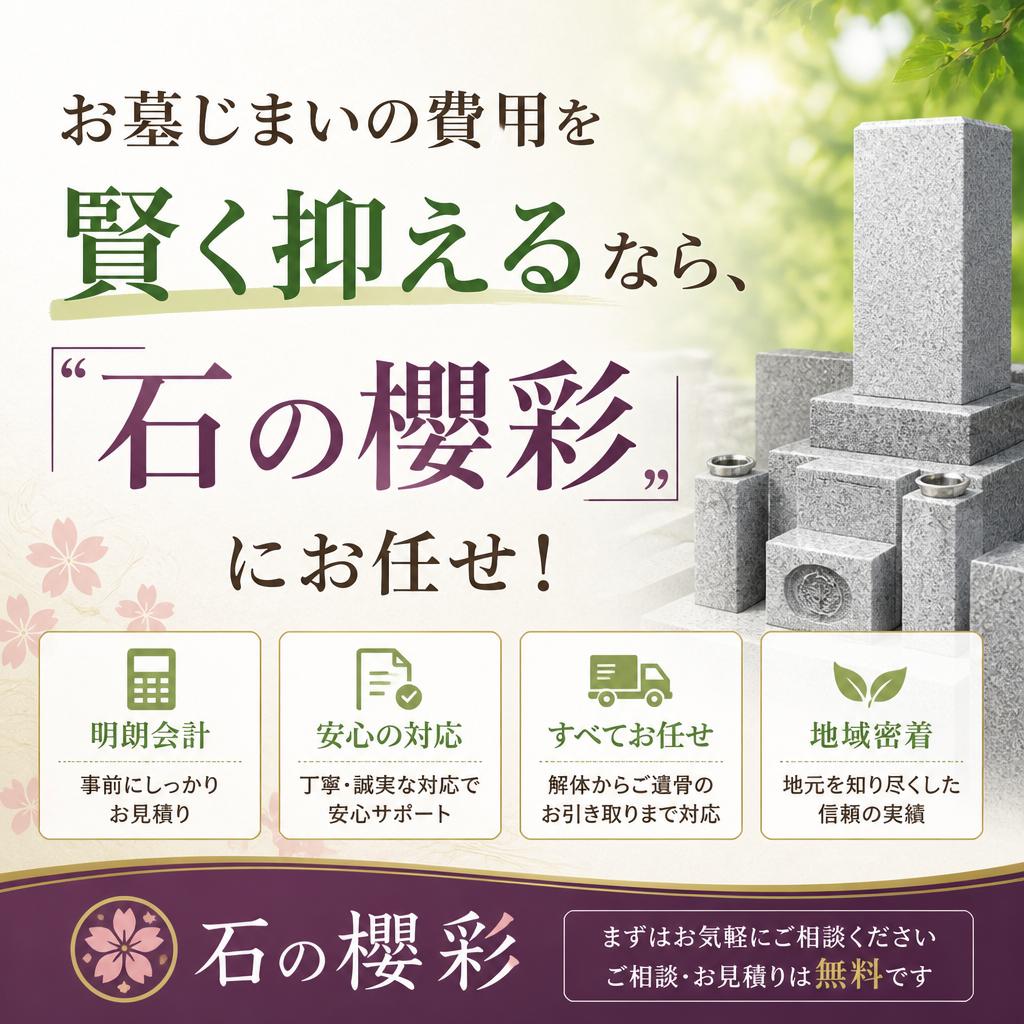 お墓じまいの費用を賢く抑えるなら、「石の櫻彩」にお任せ！