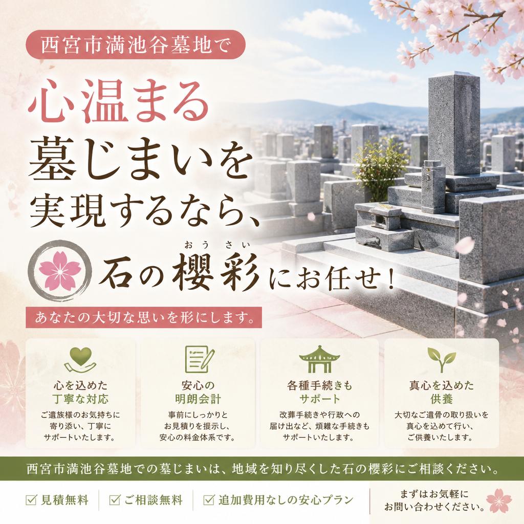 西宮市満池谷墓地で心温まる墓じまいを実現するなら、石の櫻彩にお任せ！あなたの大切な思いを形にします。