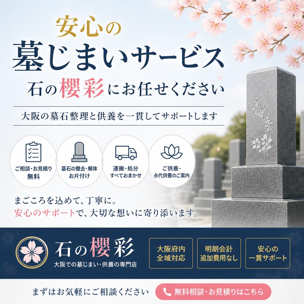 安心の墓じまいサービス、石の櫻彩にお任せください - 大阪の墓石整理と供養を一貫してサポートします