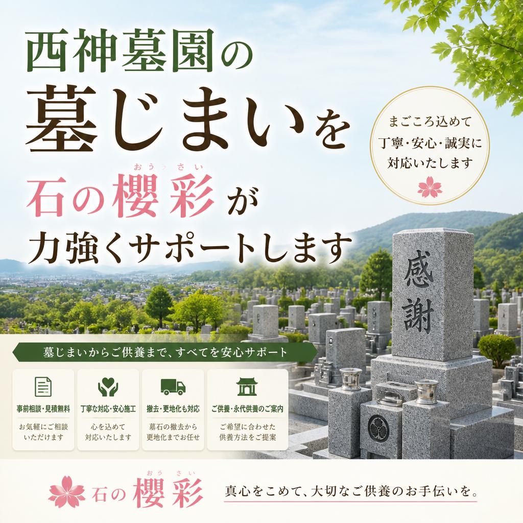西神墓園の墓じまいを石の櫻彩が力強くサポートします