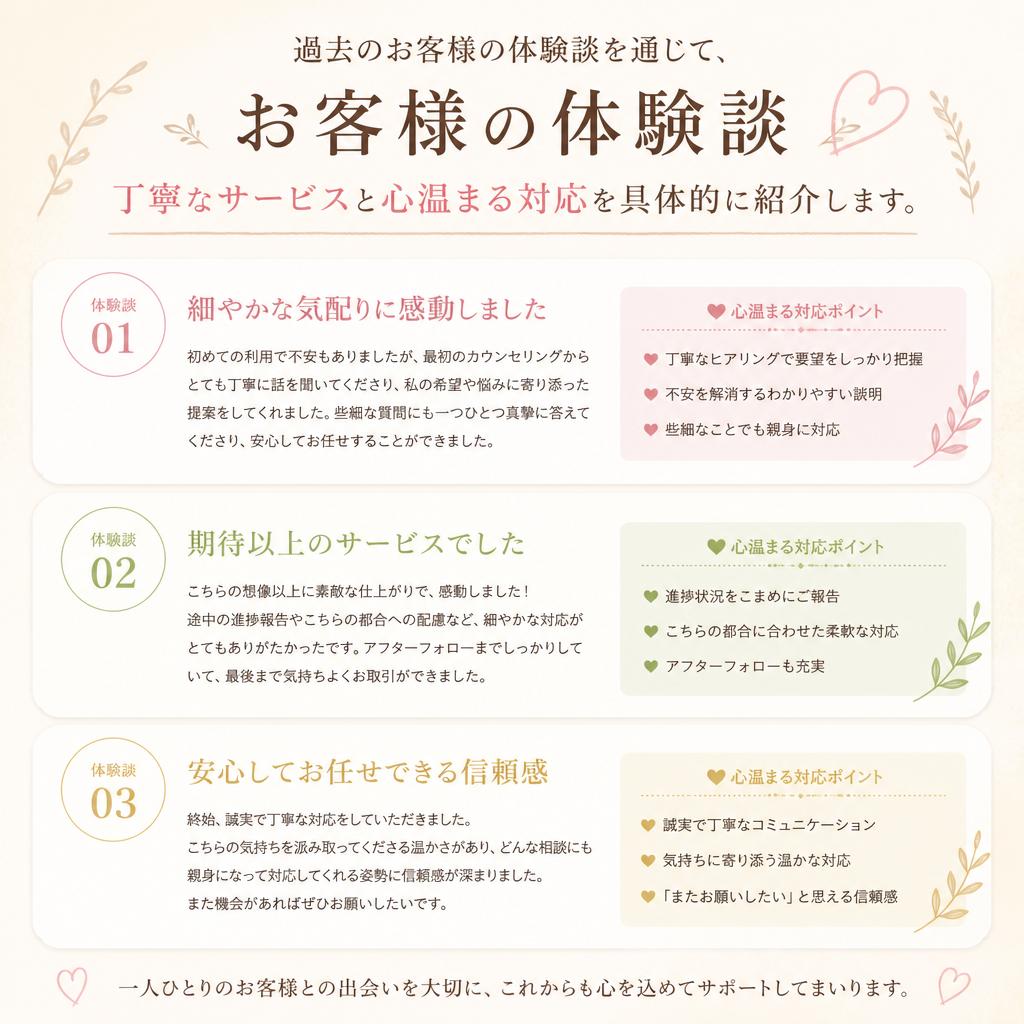 お客様の声：実際の体験談